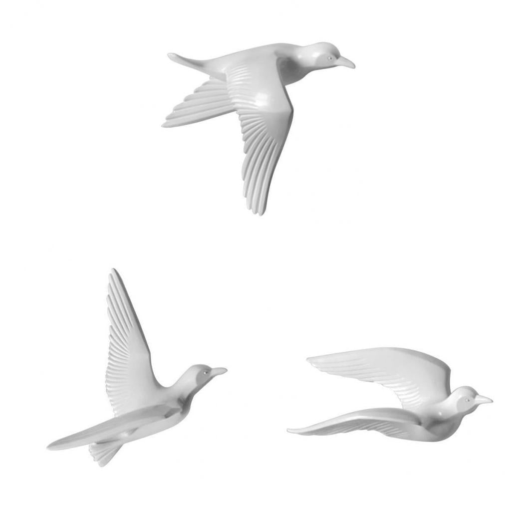 3Pcs Resin Seagull Shaped Bedroom TV Background Wall Decorations White