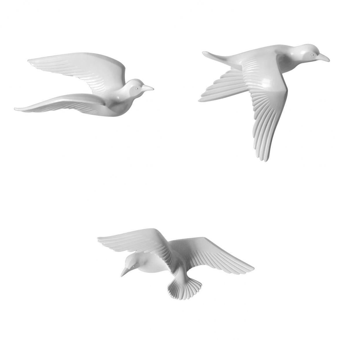 3Pcs Resin Seagull Shaped Bedroom TV Background Home Wall Decorations White