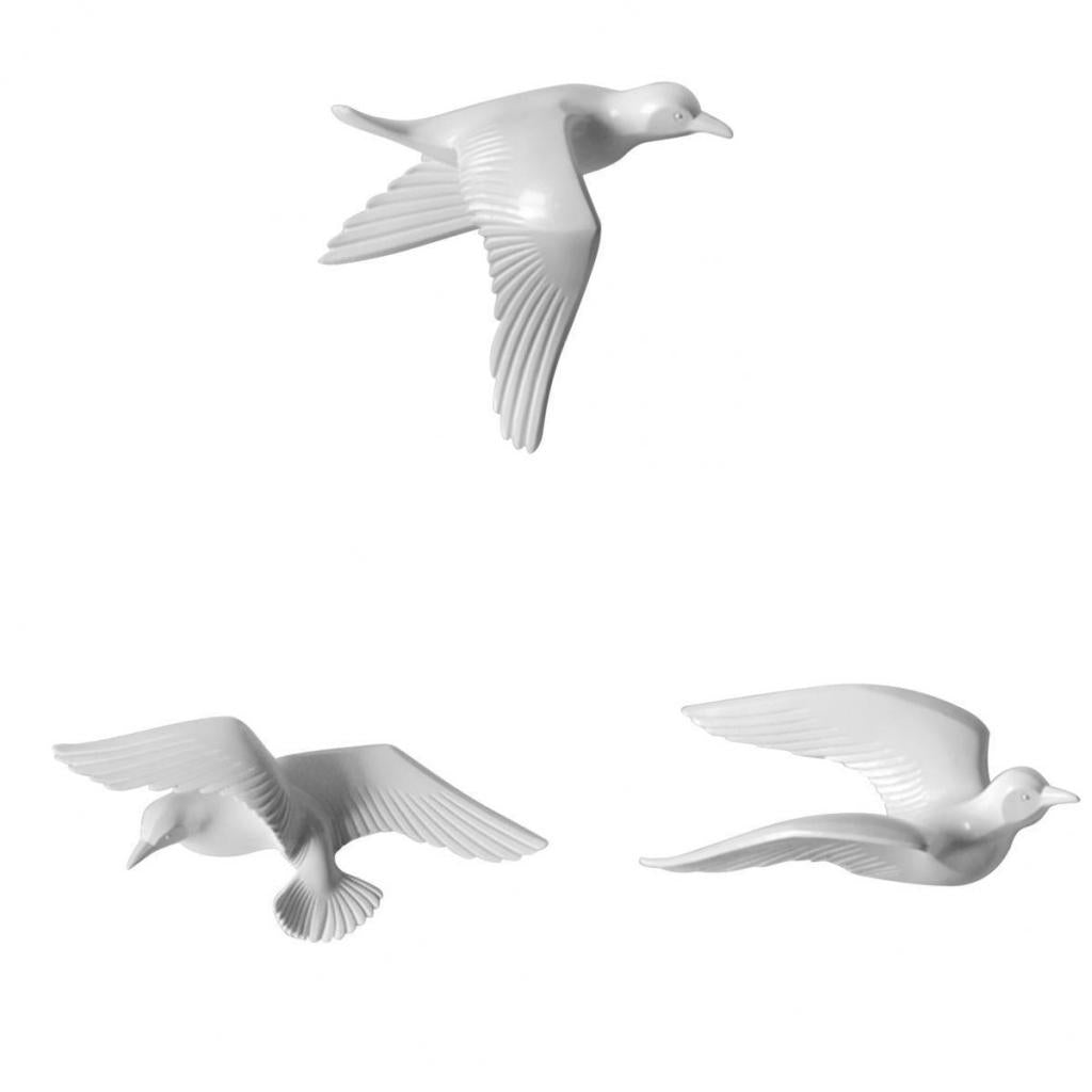 3Pcs Resin Seagull Shaped Bedroom TV Background Home Wall Decorations White