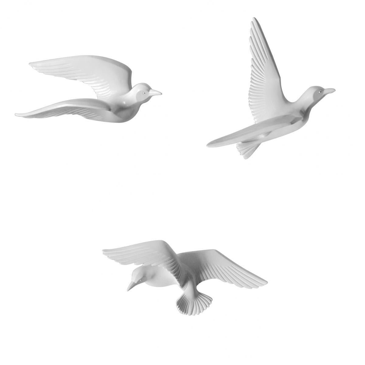 3Pcs Creative Resin Seagull Shaped Bedroom TV Background Wall Decor White
