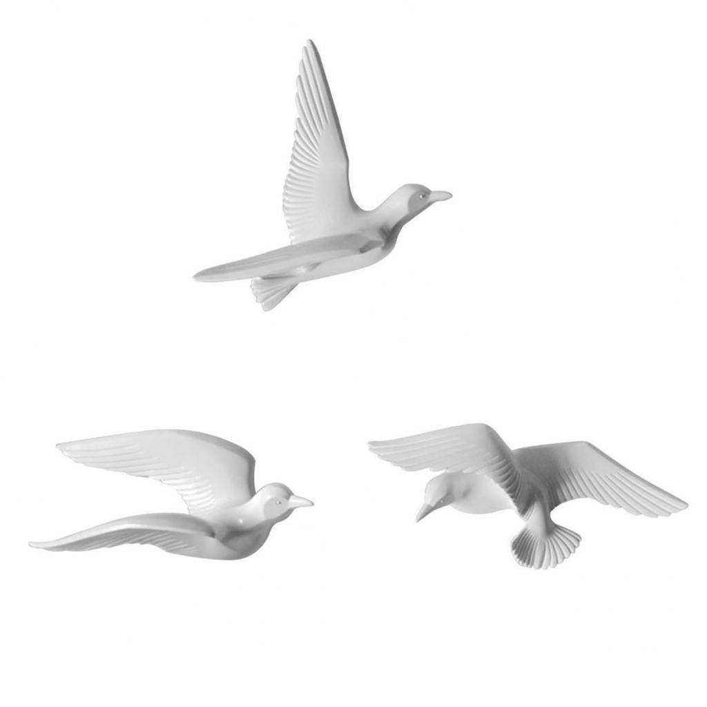 3Pcs Creative Resin Seagull Shaped Bedroom TV Background Wall Decor White