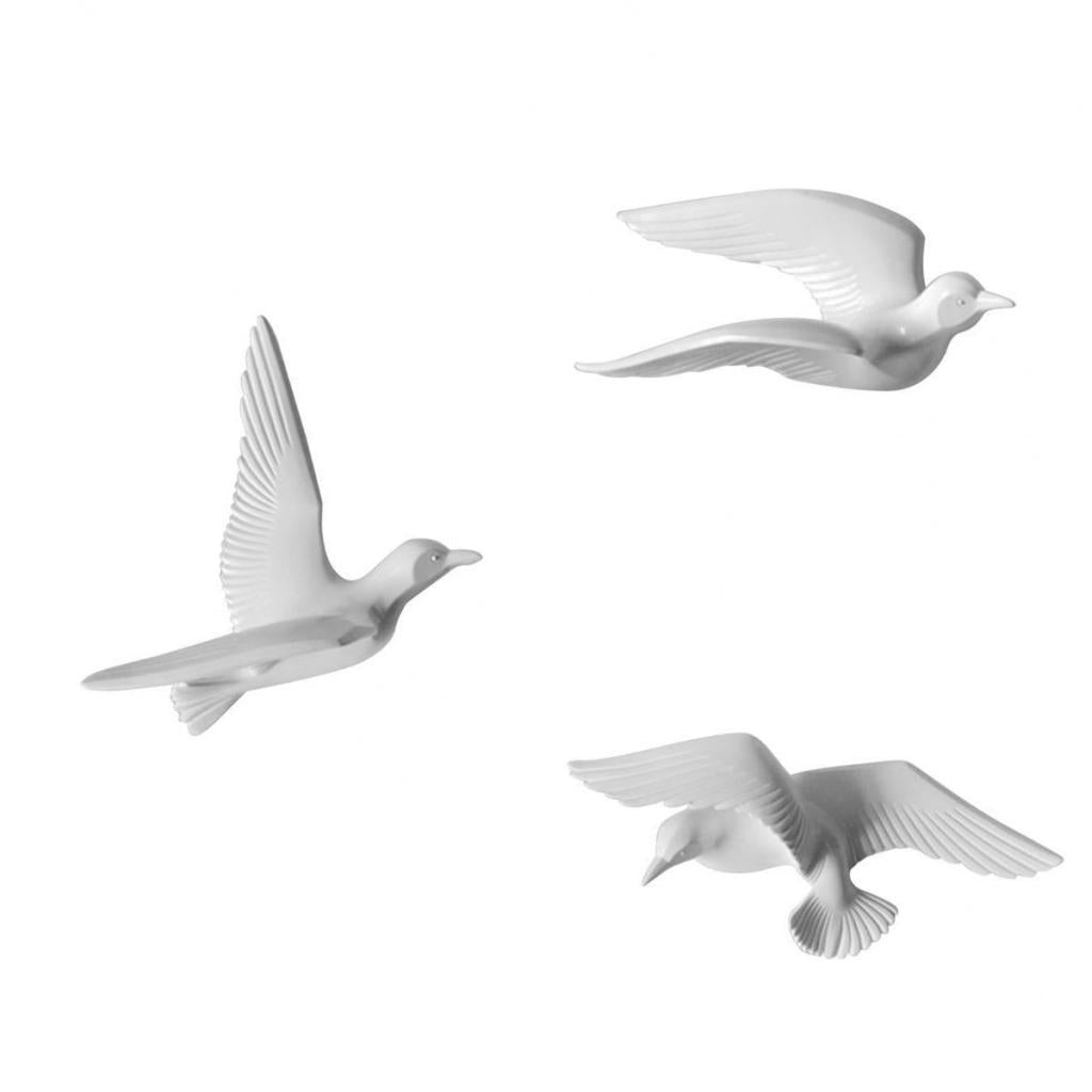 3Pcs Creative Resin Seagull Shaped Bedroom TV Background Wall Decor White