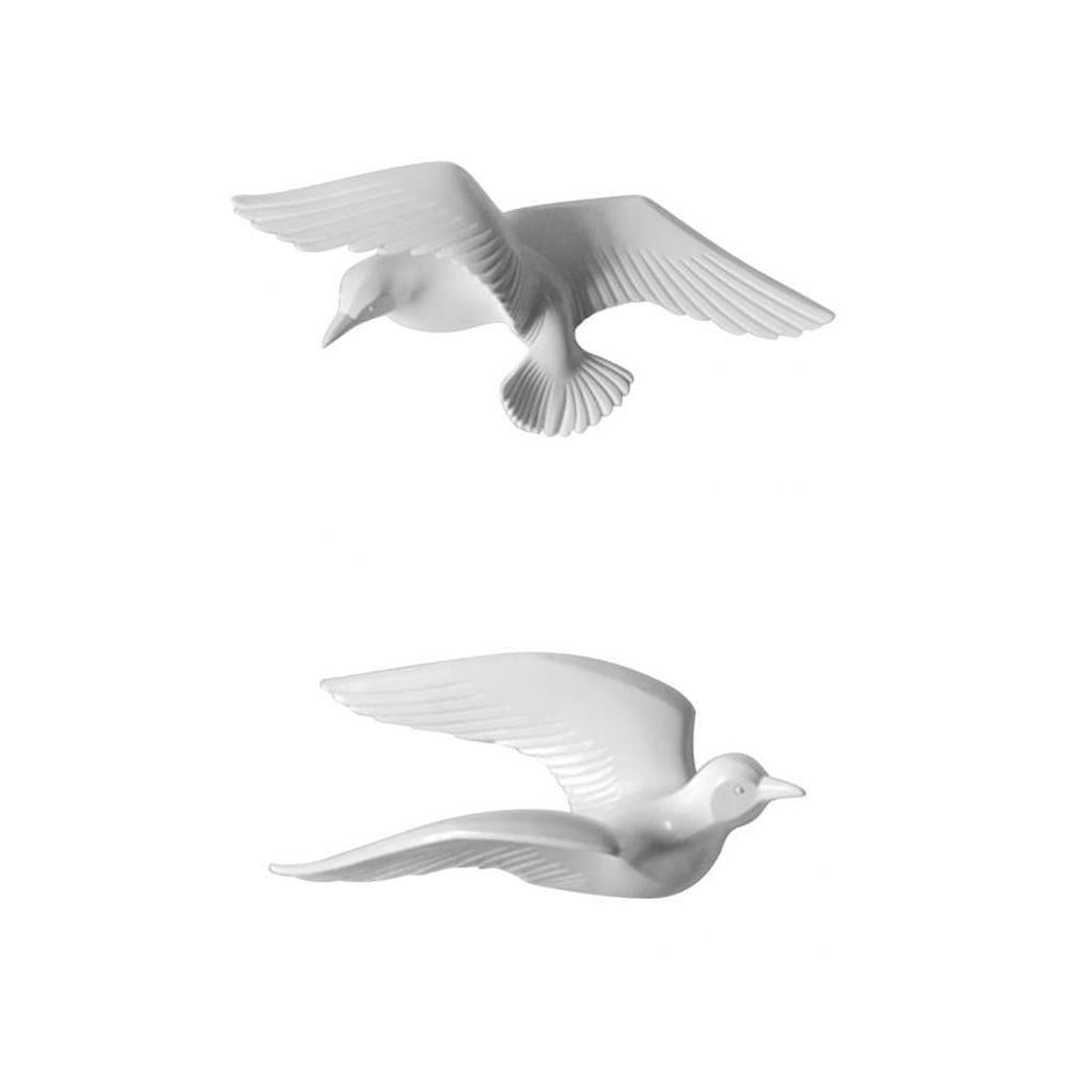 2Pcs Creative Resin Seagull Shaped Bedroom TV Background Wall Decor White