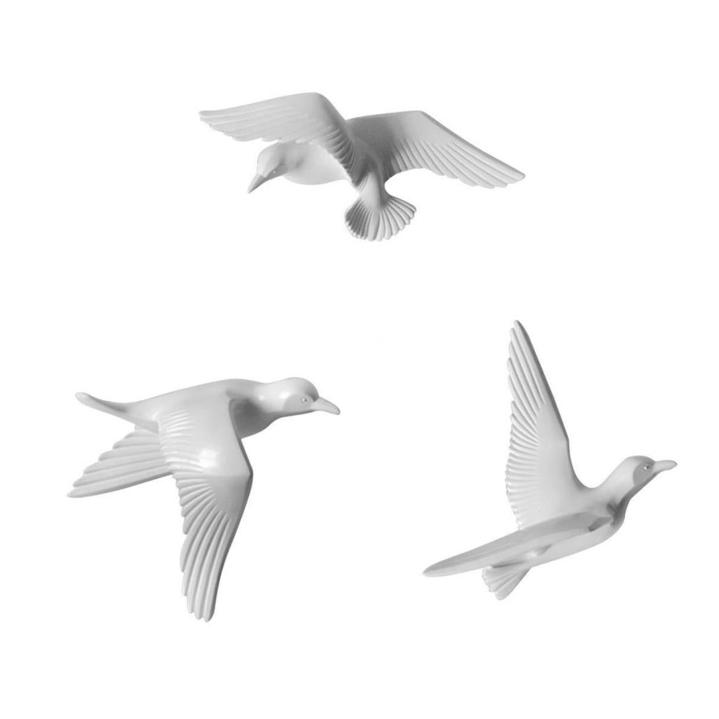 3Pcs Resin Seagull Shaped Bedroom TV Background Wall Decor White