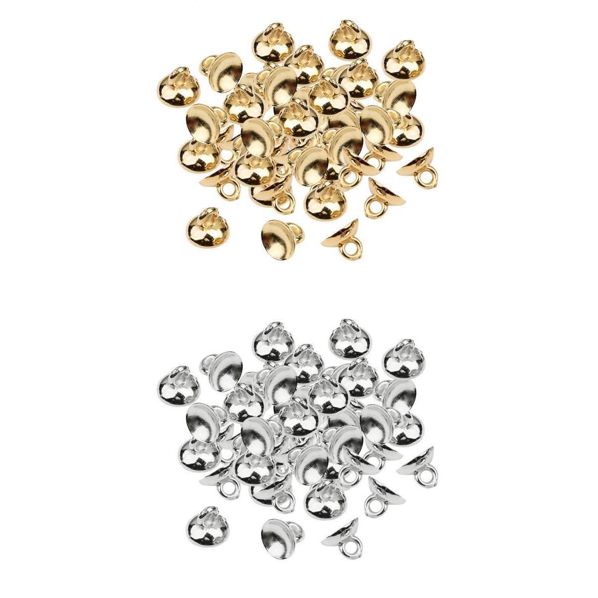 400Pcs Plastic Half Round Shape Bell Beads Cap with Loop Finding Gold&Silver