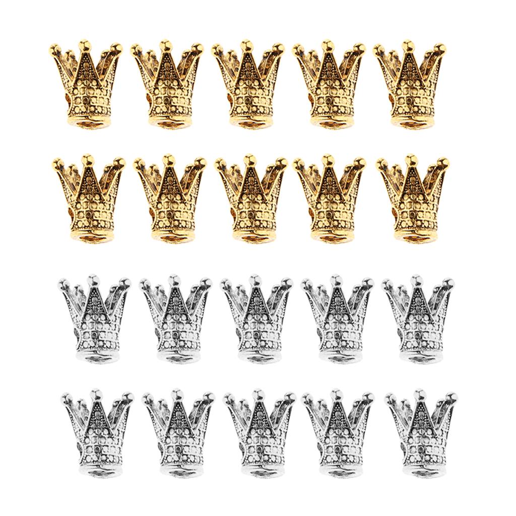 20 Pcs Crown Shaped Spacer Loose Beads Jewelry Charms Connector Gold& Silver
