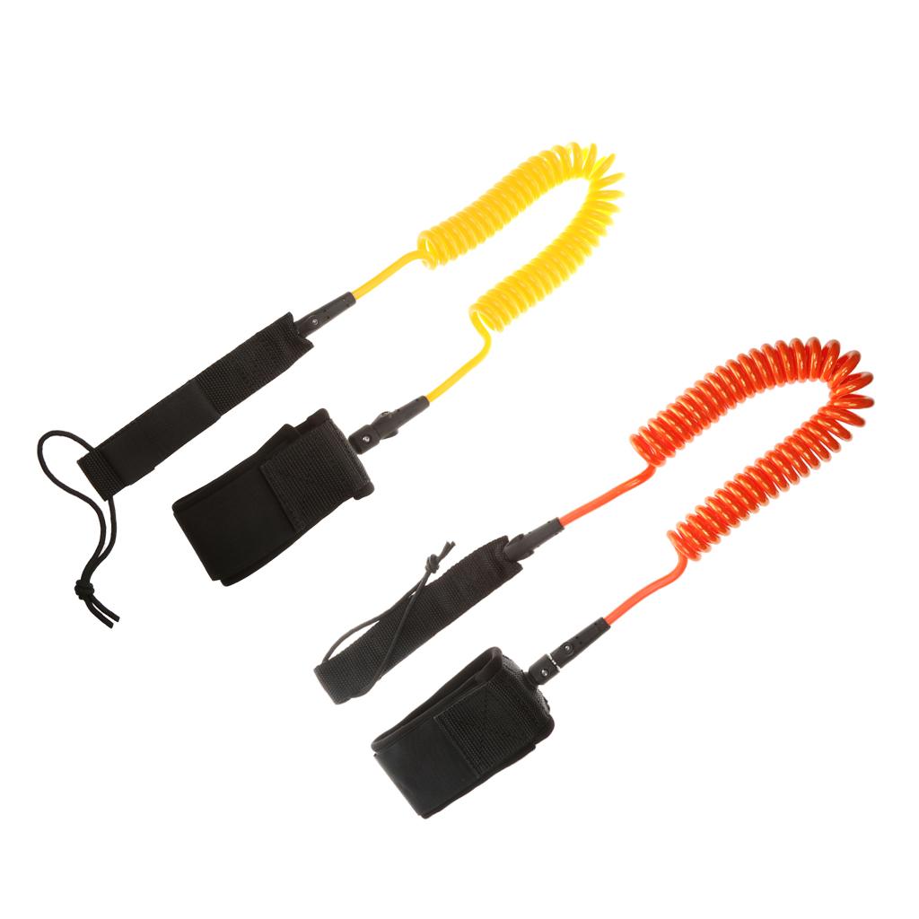 10ft Coiled SUP Surfboard Surfing Board Leash Double Swivel Yellow&Orange