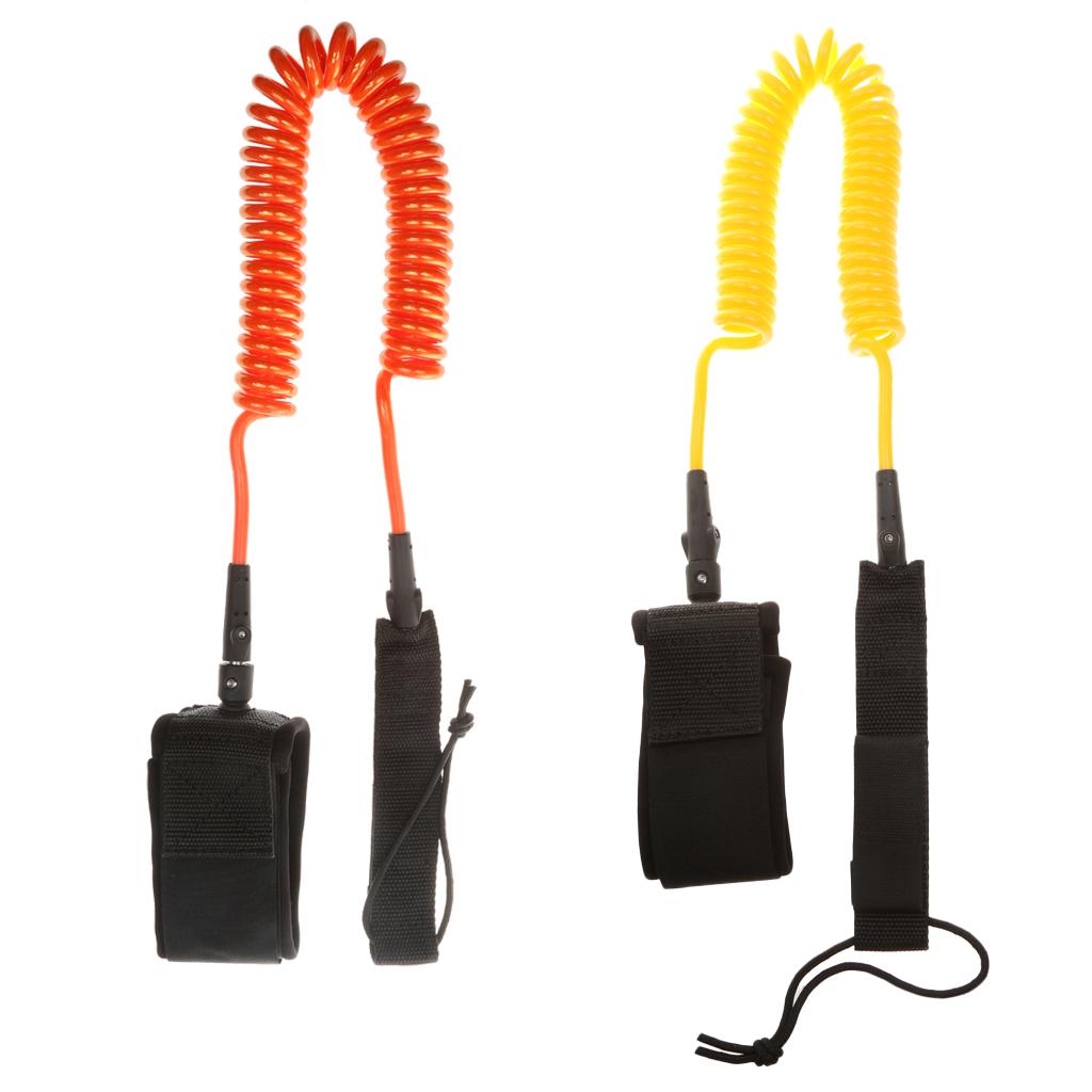 10ft Coiled SUP Surfboard Surfing Board Leash Double Swivel Yellow&Orange