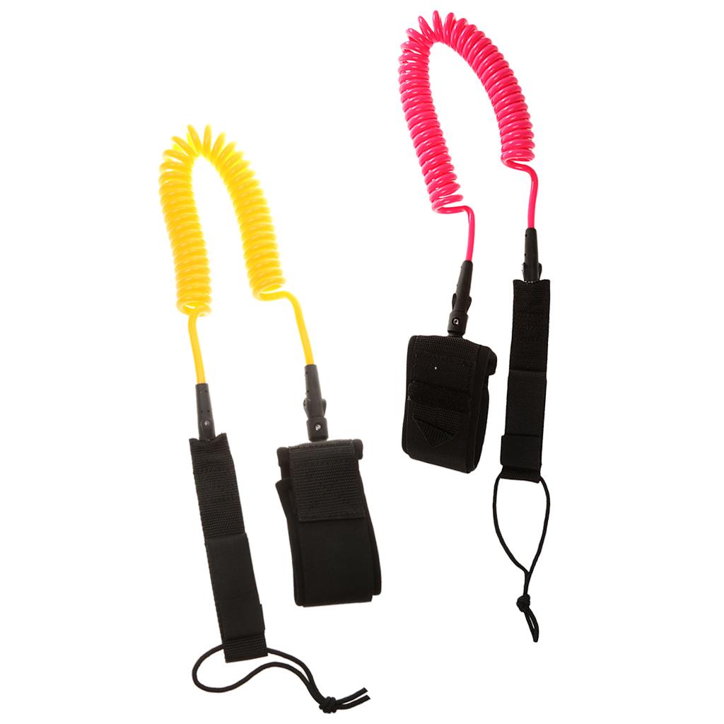 10ft Coiled SUP Surfboard Surfing Board Leash with Double Swivel Pink&Yellow