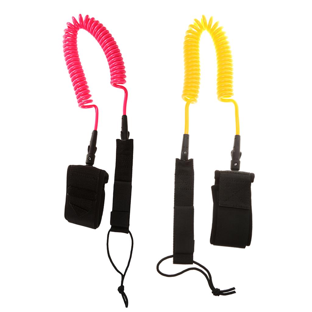 10ft Coiled SUP Surfboard Surfing Board Leash with Double Swivel Pink&Yellow