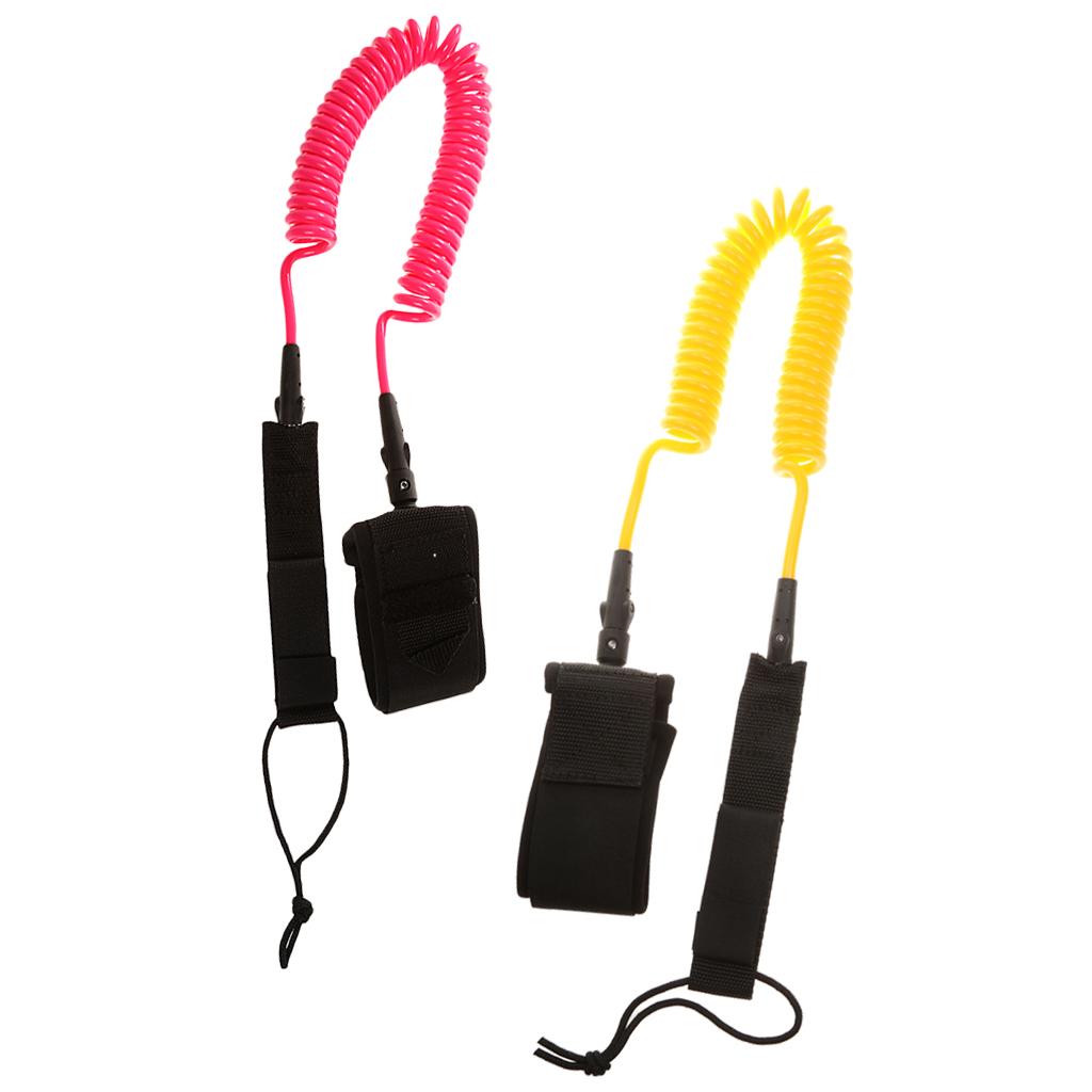 10ft Coiled SUP Surfboard Surfing Board Leash with Double Swivel Pink&Yellow