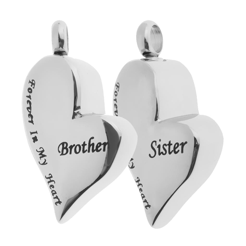2 Pieces Brother Sister Forever In My Heart Stainless Steel Heart Pendant