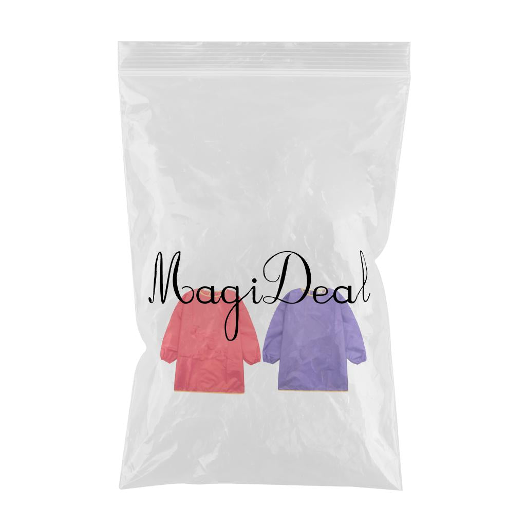 2x Kids Long Sleeve Apron Drawing Painting Waterproof Smock Red Purple