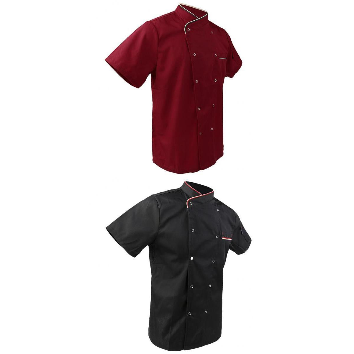 2Pcs Unisex Short Sleeve Chef Jacket Restaurant Cook Uniform 3XL Black+Red