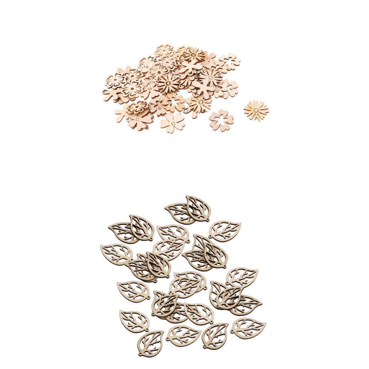 80 Pcs Natural Leaves and Flower Wood Embellishment DIY Decoration Crafts