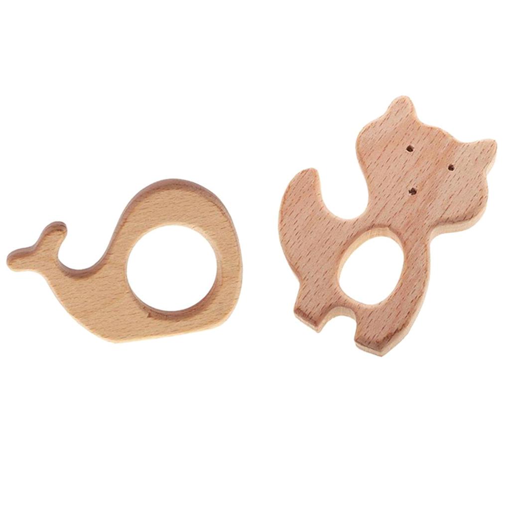 2 Pieces Handmade Wooden Baby Teether Teething Toy Baby Shower Gift