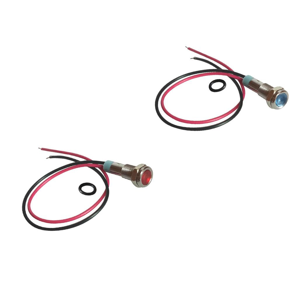 2pcs 6mm 12V Signal Power Supply LED Metal Indicator Lamp Pre-Wired Blue+Red