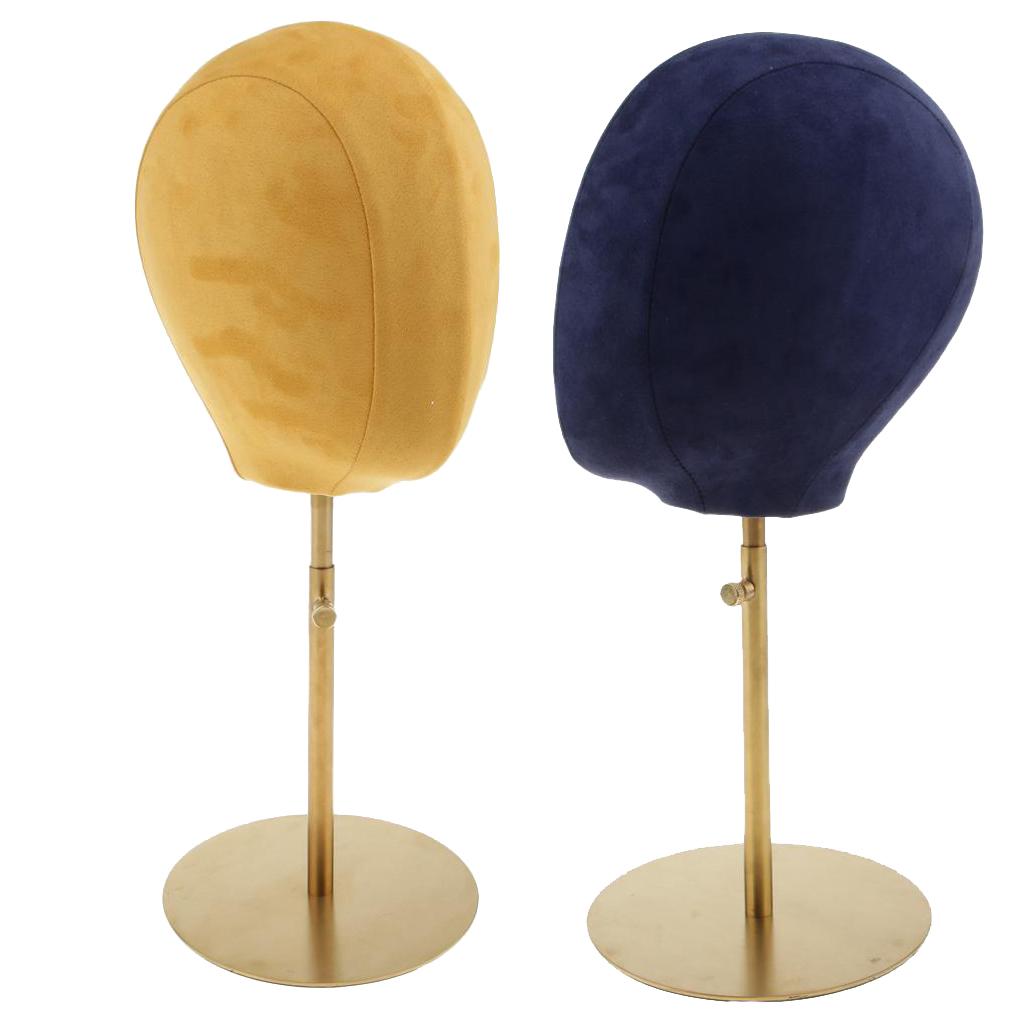 2pcs Suede Cork Mannequin Head Hat Rack Wig Display Holder W/ Metal Stand