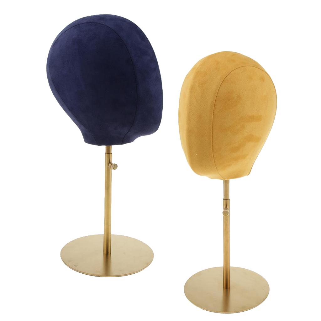 2pcs Suede Cork Mannequin Head Hat Rack Wig Display Holder W/ Metal Stand
