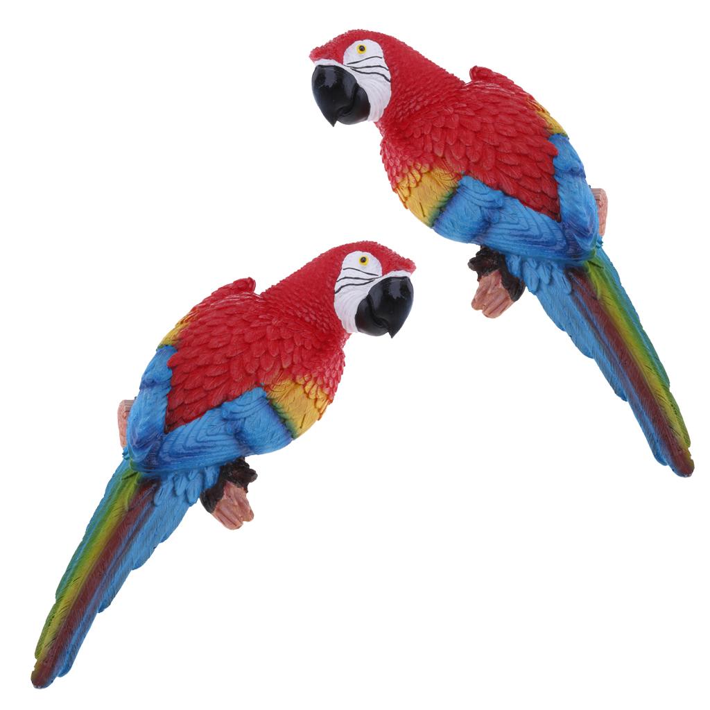 2x Realistic Parrot Resin Bird Animal Ornament Hanging 31cm Look Left Red