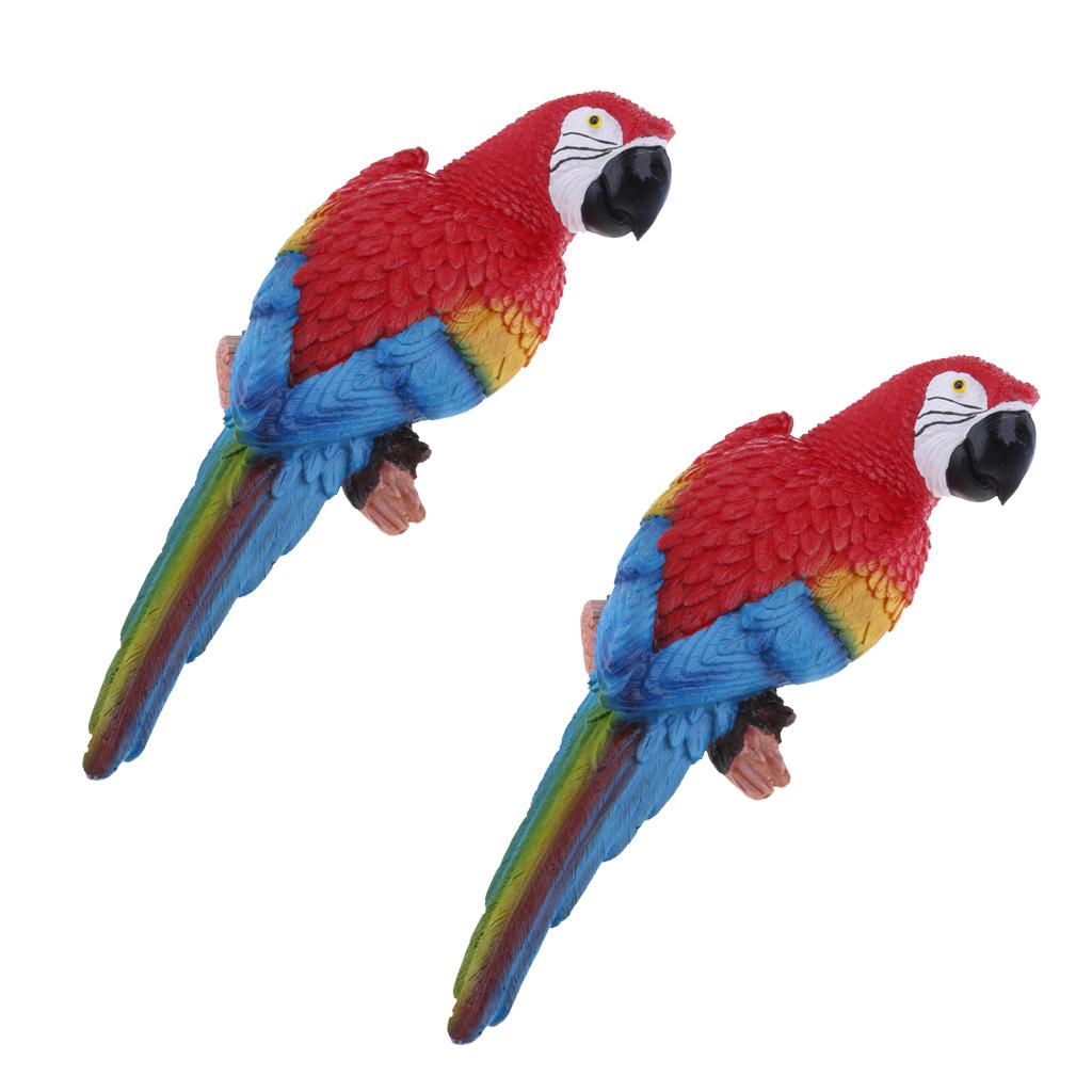 2x Realistic Parrot Resin Bird Animal Ornament Hanging 31cm Look Left Red