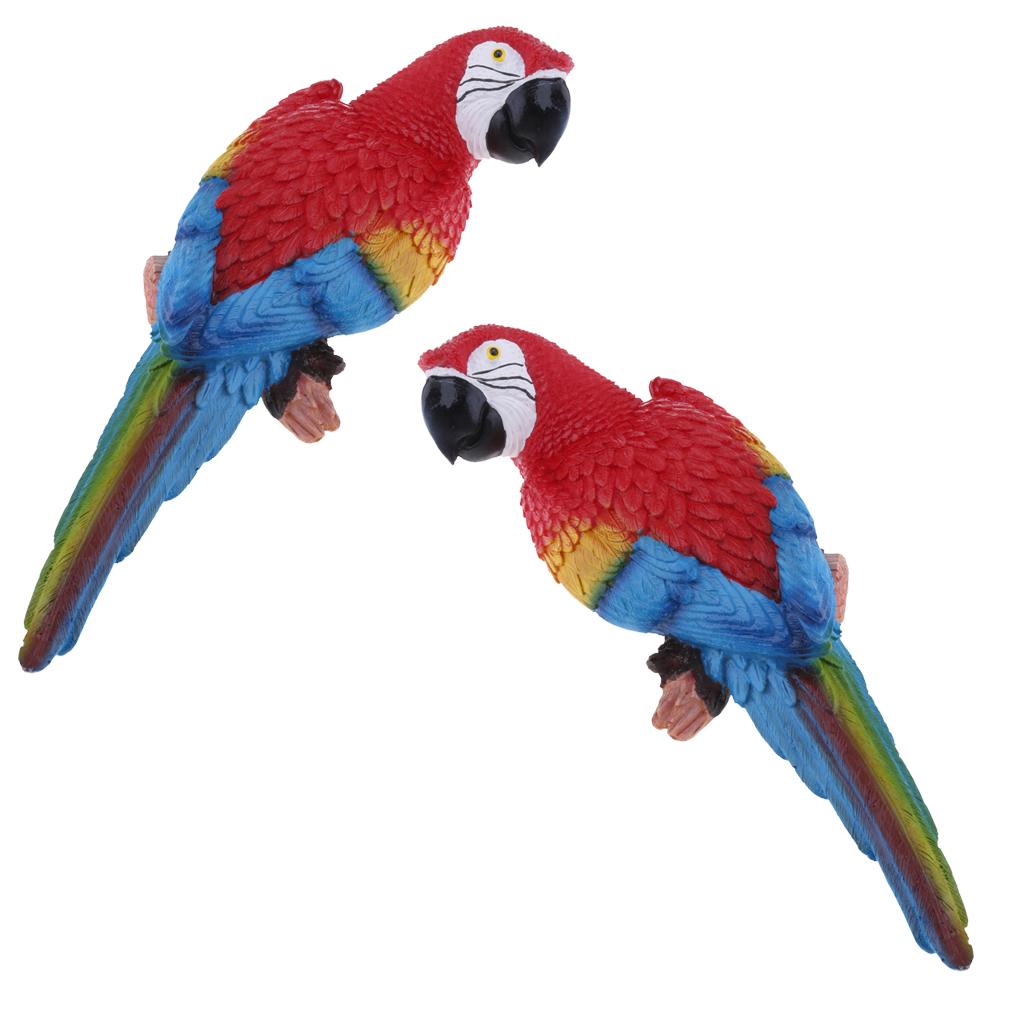2x Realistic Parrot Resin Bird Animal Ornament Hanging 31cm Look Left Red