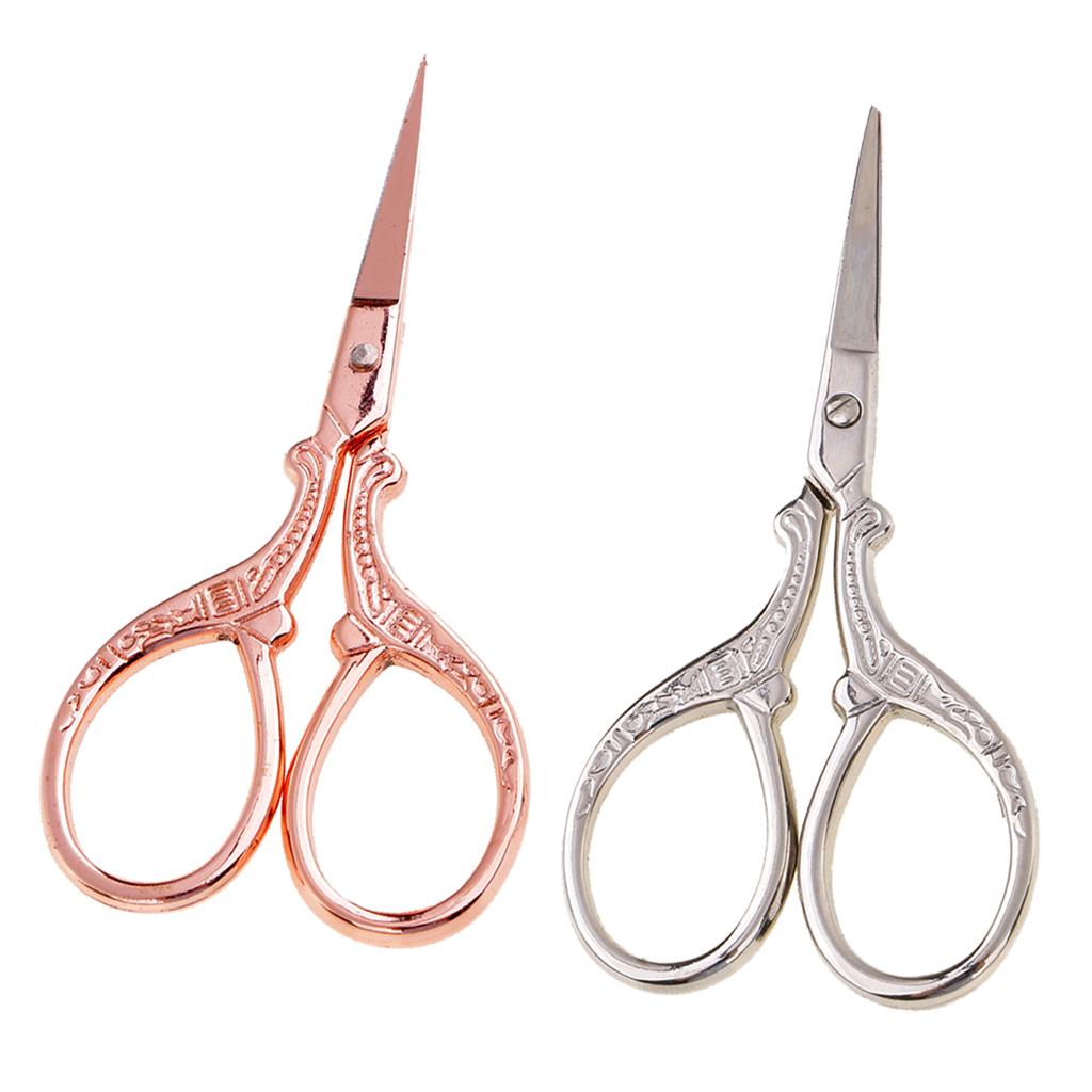 2Pcs Vintage Sewing Embroidery Scissor Cross Stitch Cutting Tool Silver Gold