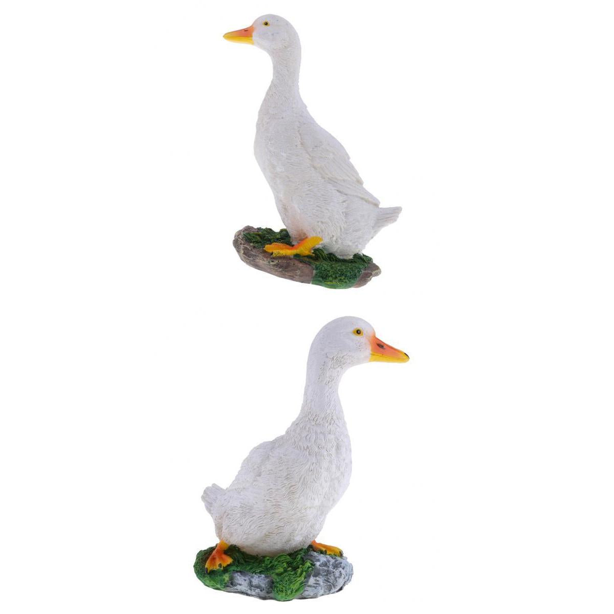 2pcs Garden Gift Farm Resin Animal Ornament Pond Water Standing Duck White