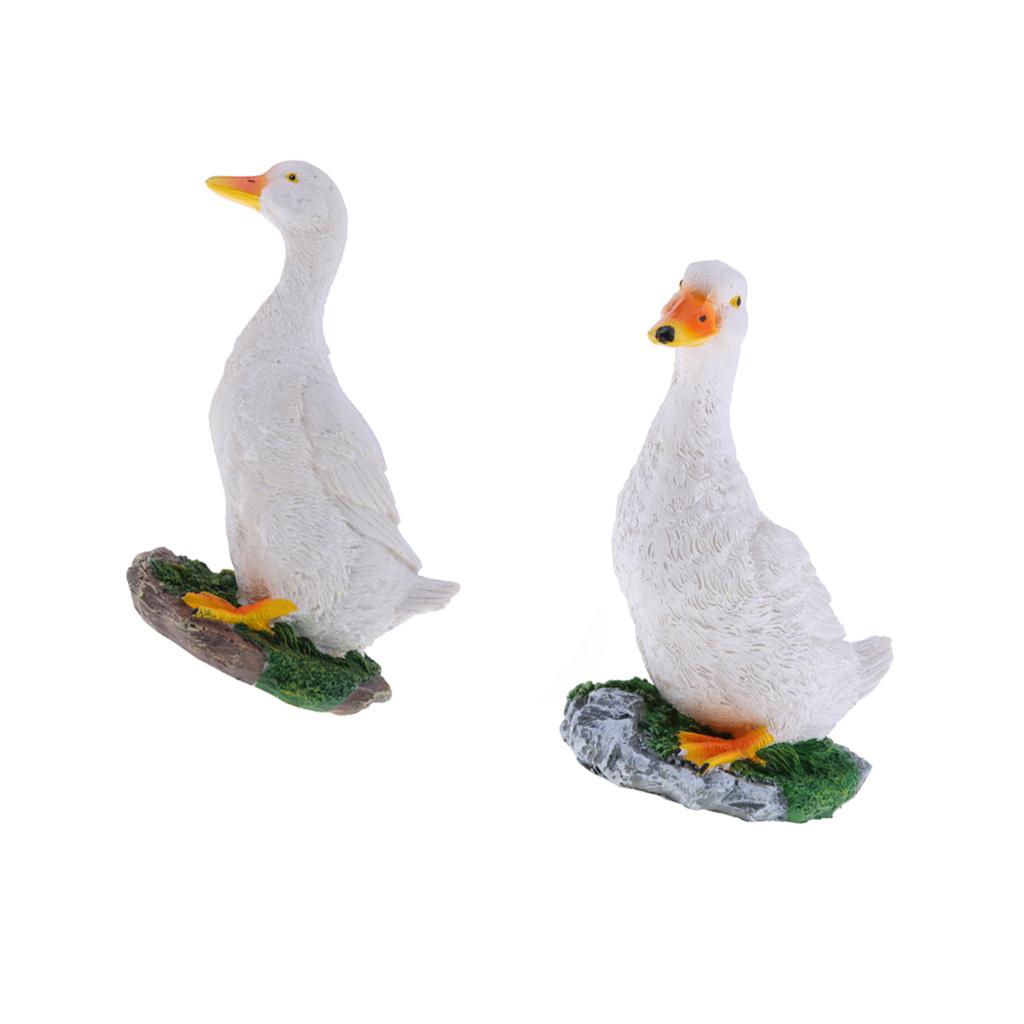 2pcs Garden Gift Farm Resin Animal Ornament Pond Water Standing Duck White