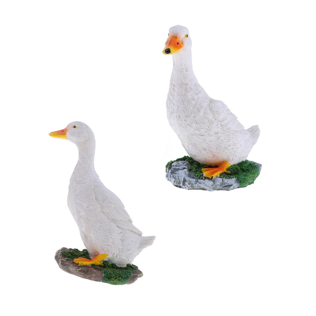 2pcs Garden Gift Farm Resin Animal Ornament Pond Water Standing Duck White