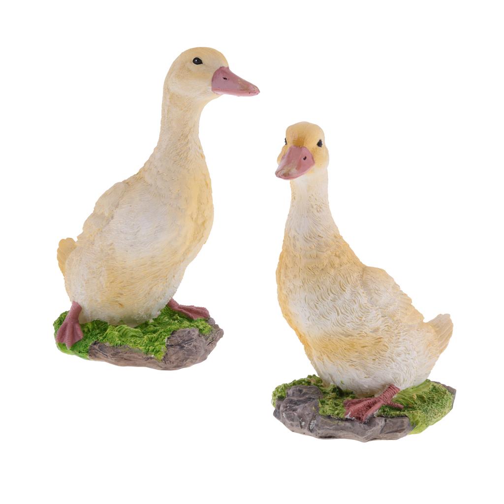 2pcs Garden Gift Farm Resin Animal Ornament Pond Water Standing Duck Yellow