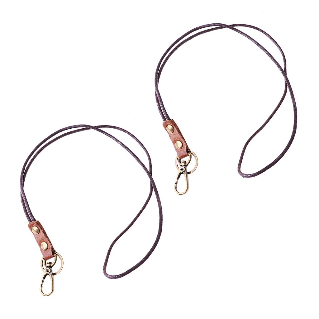 2Pieces Leather Lanyard Neck Wrist Strap ID Card Badge Phone Key Holder 49cm