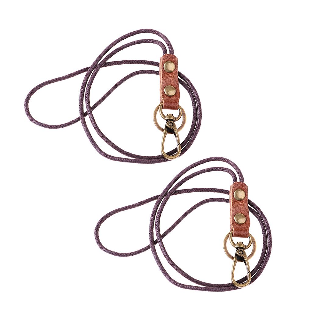 2Pieces Leather Lanyard Neck Wrist Strap ID Card Badge Phone Key Holder 49cm