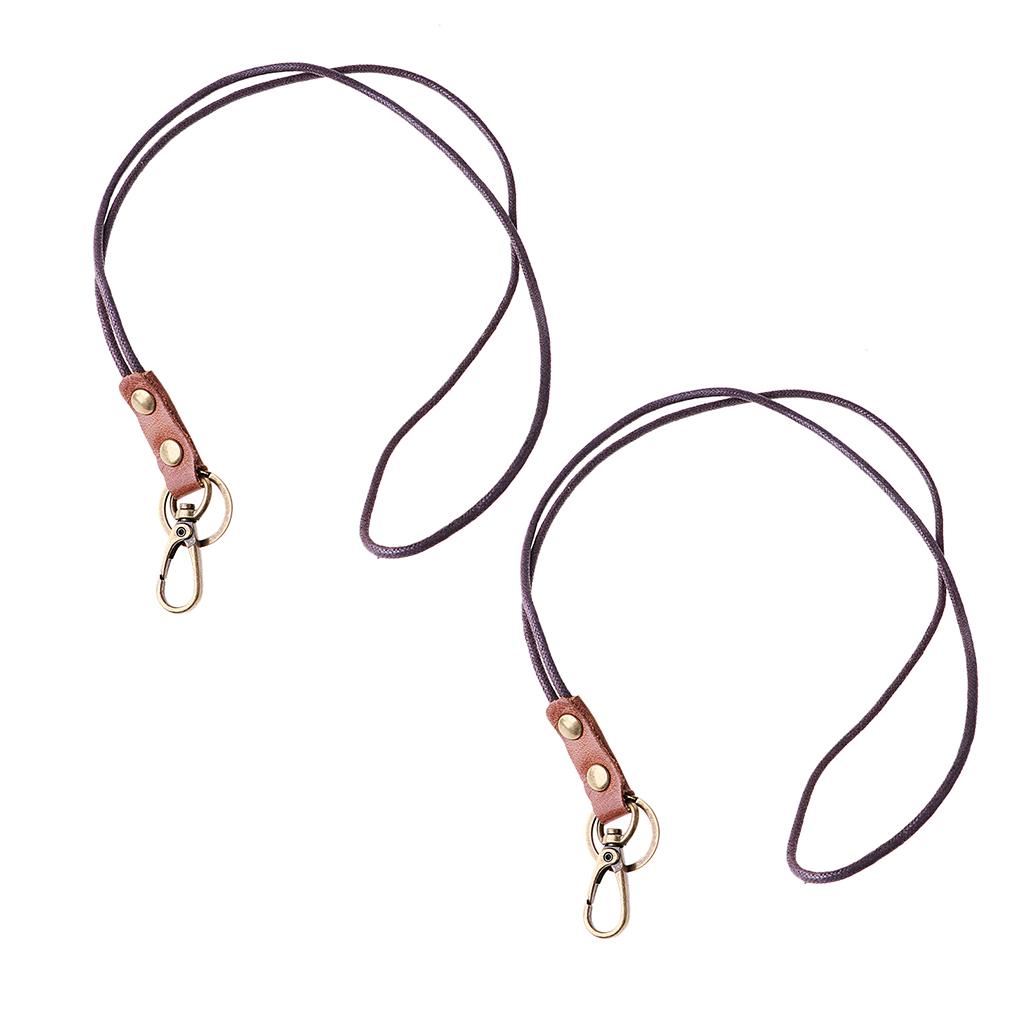 2Pieces Leather Lanyard Neck Wrist Strap ID Card Badge Phone Key Holder 49cm