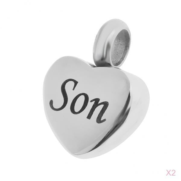 2 Piece Memorial Stainless Steel Heart Urn Pendant Cremation Ash Gift Son