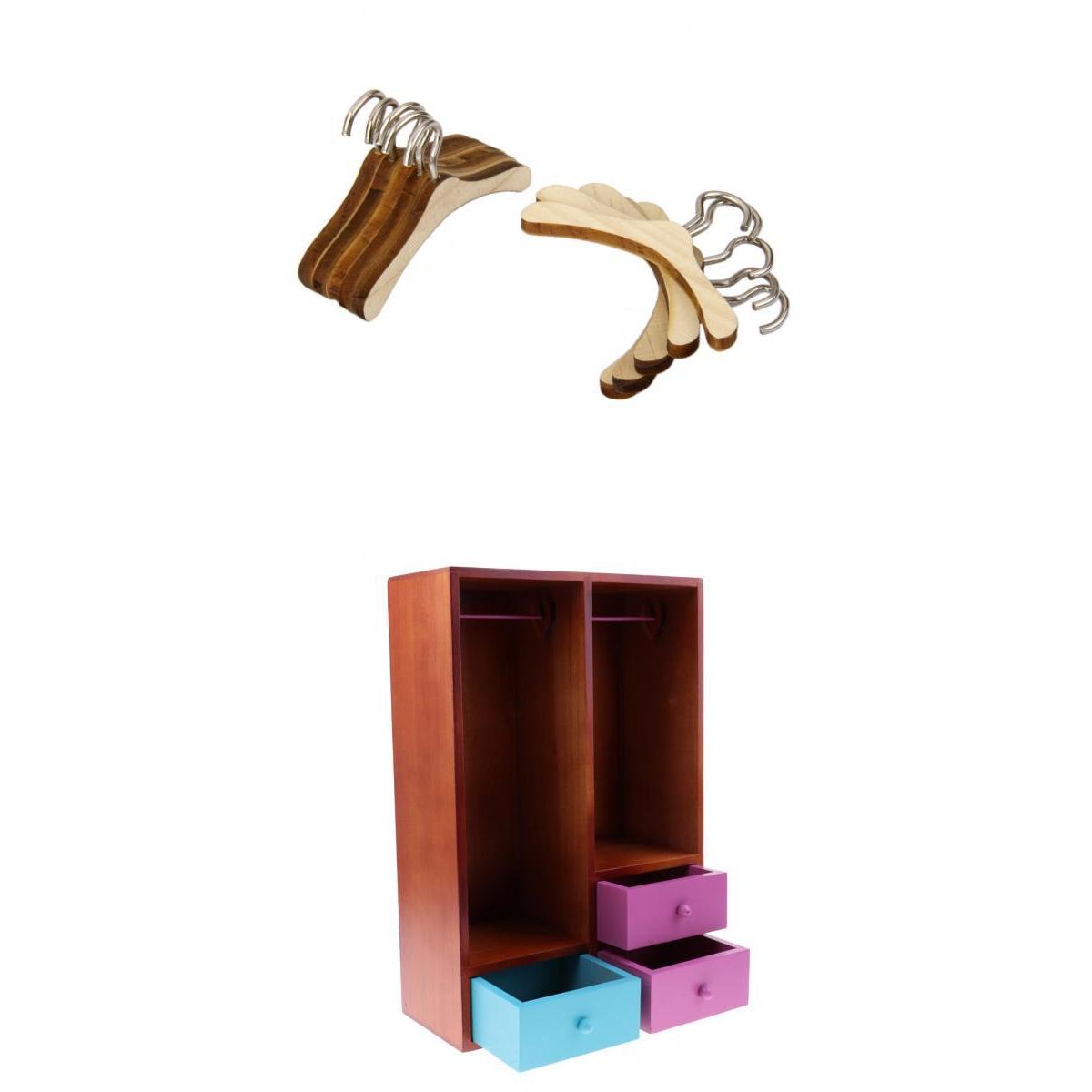 1/6 Doll House Wooden Wardrobe & Clothes Hangers Model Furniture Accessories