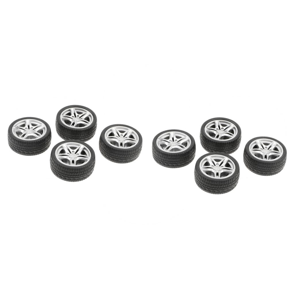 8pcs 1: 10 Drift Car Racing Car 5 Spoke Black Wheel Rims & Rubber Tires 48mm