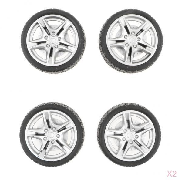 8pcs 1: 10 Drift Car Racing Car 5 Spoke Black Wheel Rims & Rubber Tires 48mm
