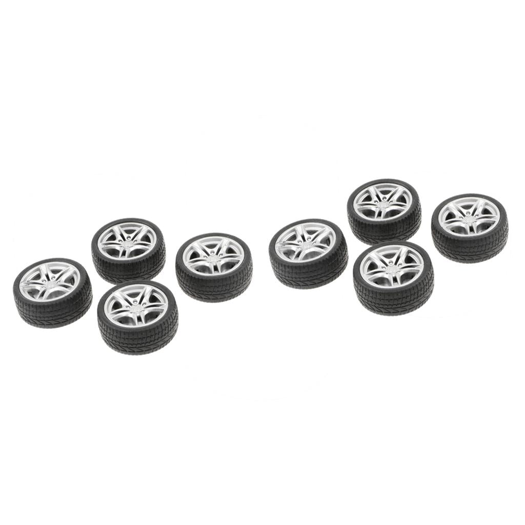 8pcs 1: 10 Drift Car Racing Car 5 Spoke Black Wheel Rims & Rubber Tires 48mm