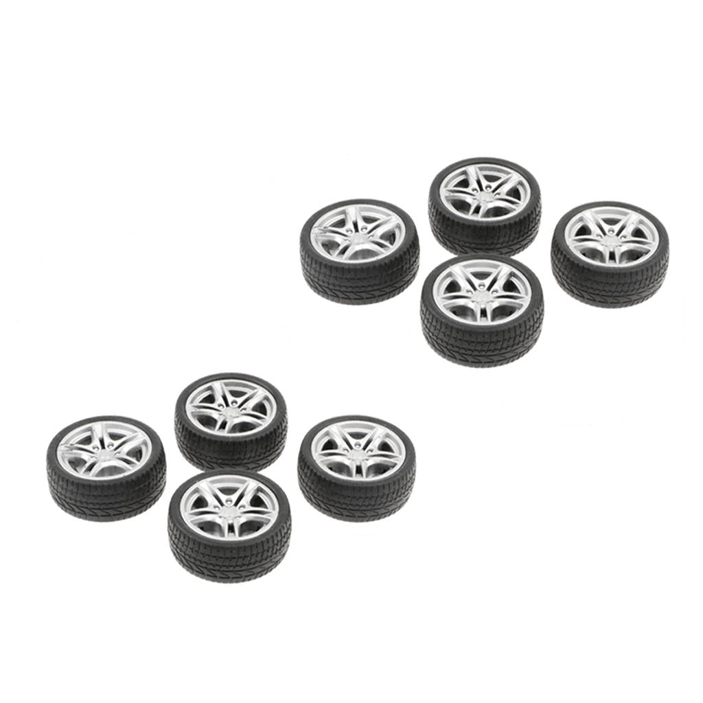 8pcs 1: 10 Drift Car Racing Car 5 Spoke Black Wheel Rims & Rubber Tires 48mm