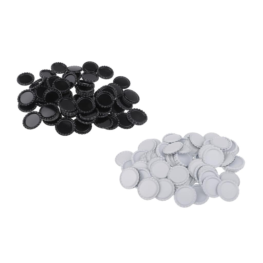 200 Pieces Black White Flattened Bottle Caps for DIY Hair Bows Craft 25mm