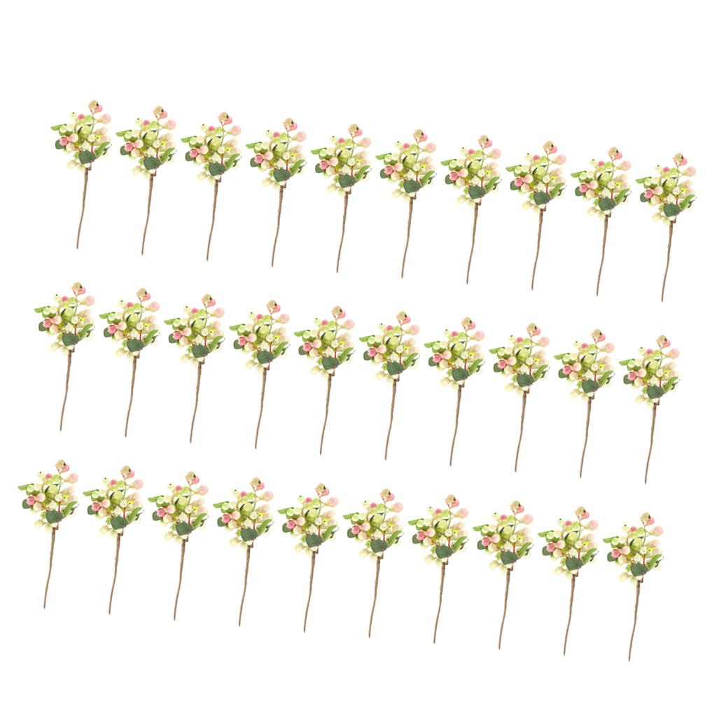 30Pcs Plastic Artificial Fake Plant Fruit Berries Branches Home Decor Pink