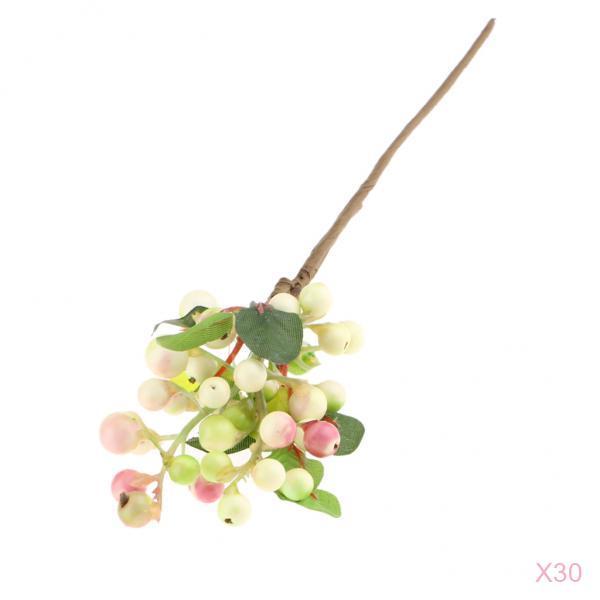 30Pcs Plastic Artificial Fake Plant Fruit Berries Branches Home Decor Pink
