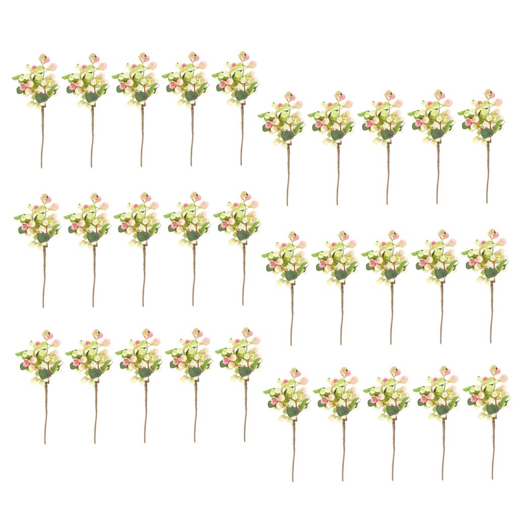 30Pcs Plastic Artificial Fake Plant Fruit Berries Branches Home Decor Pink
