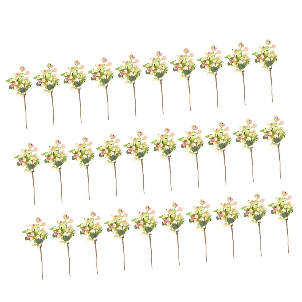30Pcs Plastic Artificial Fake Plant Fruit Berries Branches Home Decor Pink