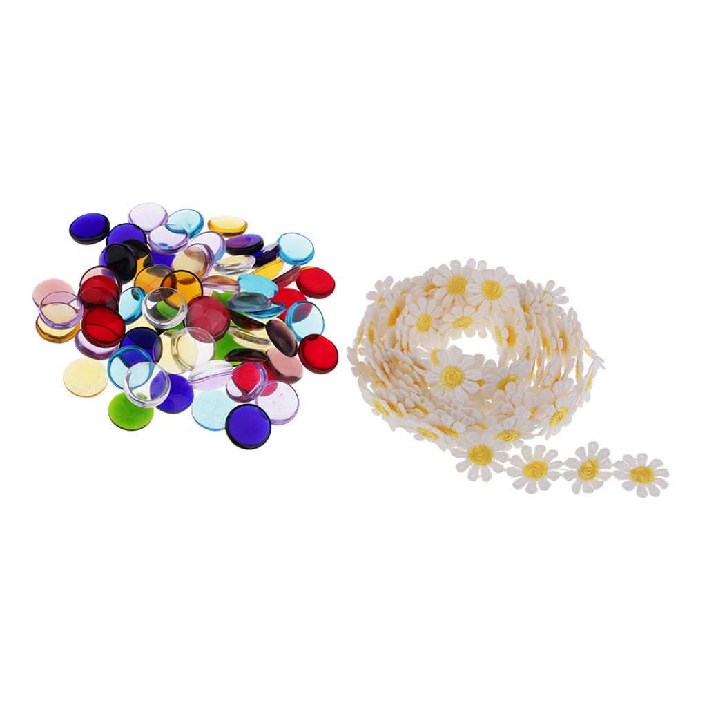 3 Yards Embroidery Lace Trim Applique Ribbon +100g Vitreous Glass Mosaic