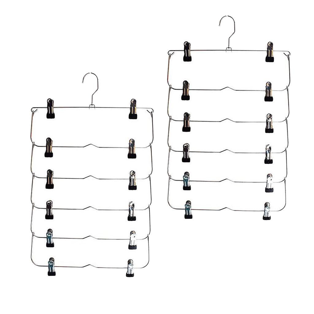 6 Tier Skirt Hangers Pants Hangers Closet Organizer Fold Up Hangers 2pcs