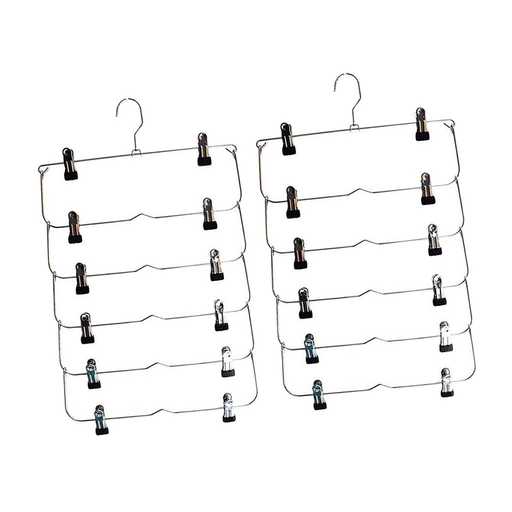 6 Tier Skirt Hangers Pants Hangers Closet Organizer Fold Up Hangers 2pcs