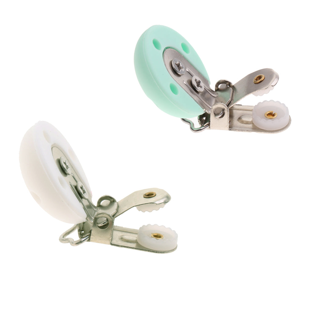 2 Pcs Cute Baby Pacifier Round Silicone Soother Clip Metal Holders Clasp