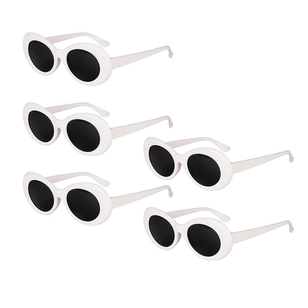 5 Retro Clout Goggles Glasses White Oval Bold Mod Thick Frame Sunglasses